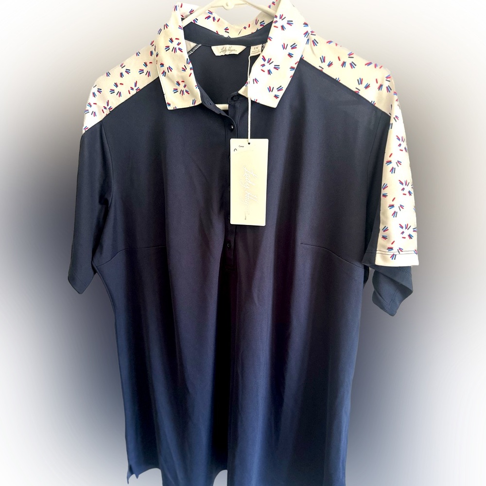 Women's Lady Hagen Americana Print Block Short Sleeve Golf Polo NWT